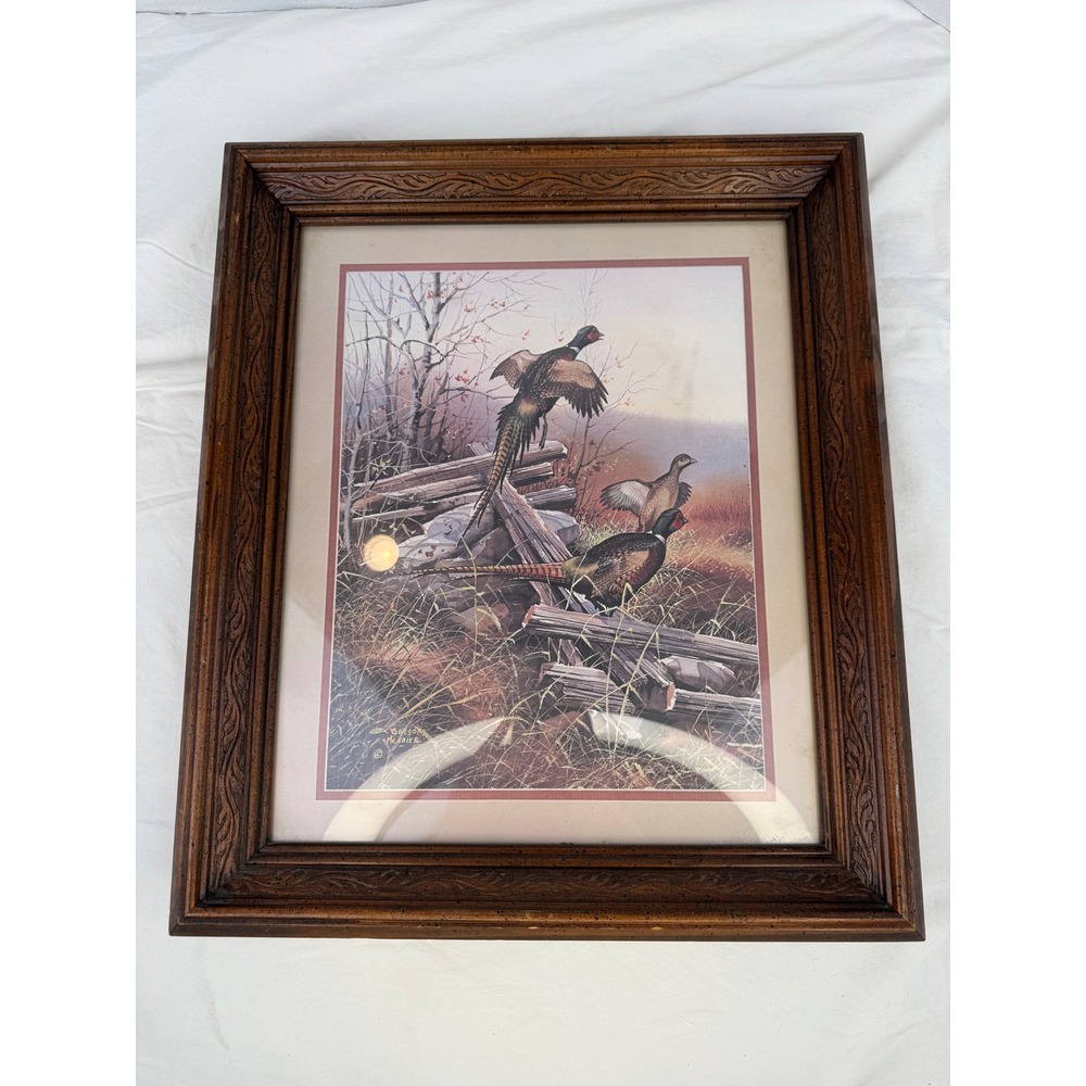 Vintage Cottage Granny Pheasant Wildlife Art Print Framed Ornate Wood 20.5x16.5